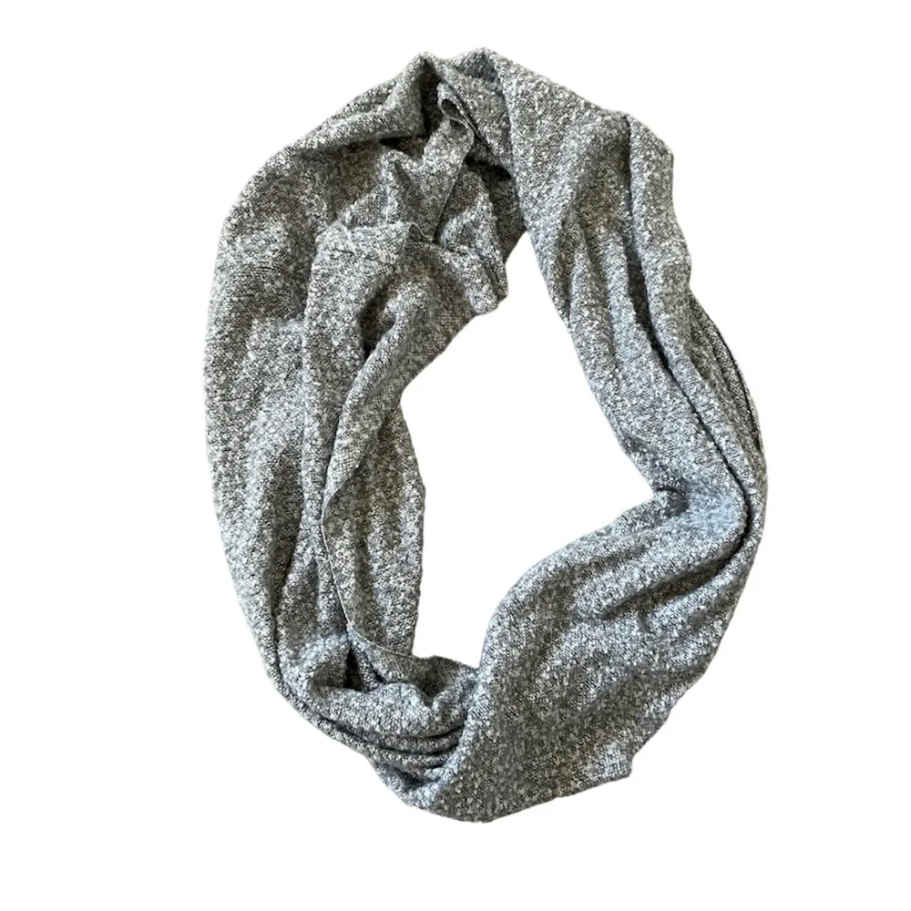 Gray and white infinity scarf